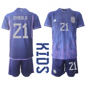 Lacne Dětský Futbalové dres Argentína Paulo Dybala #21 MS 2022 Krátky Rukáv - Preč (+ trenírky)